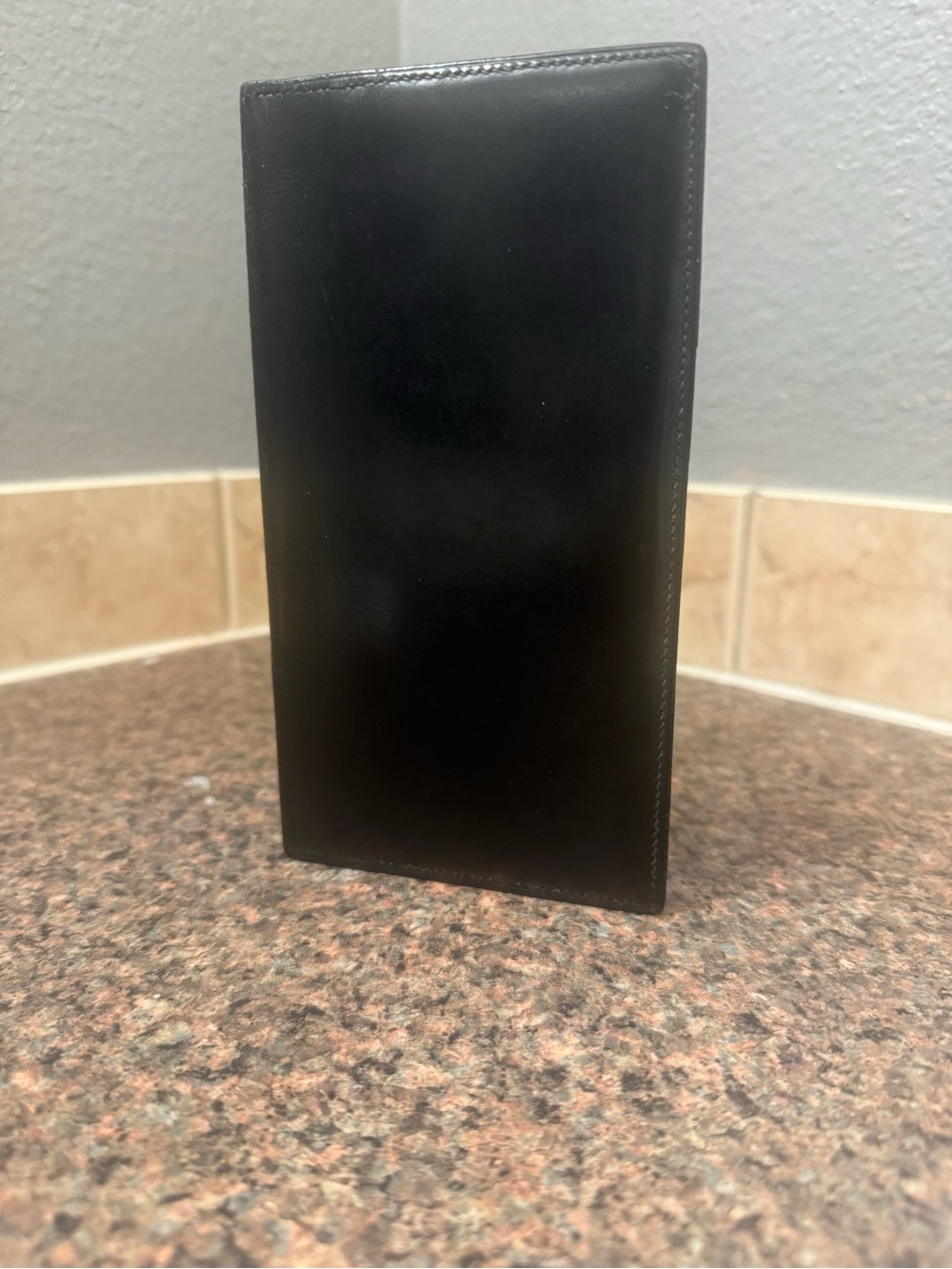 Hermes Vintage Vertical Long Wallet Black Box Calf Leather Billfold